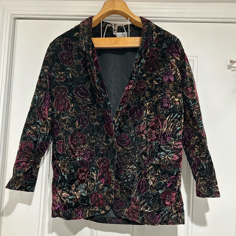 Brittany Nicole Womens Blazer Vintage Velvet Black Teal Size Medium